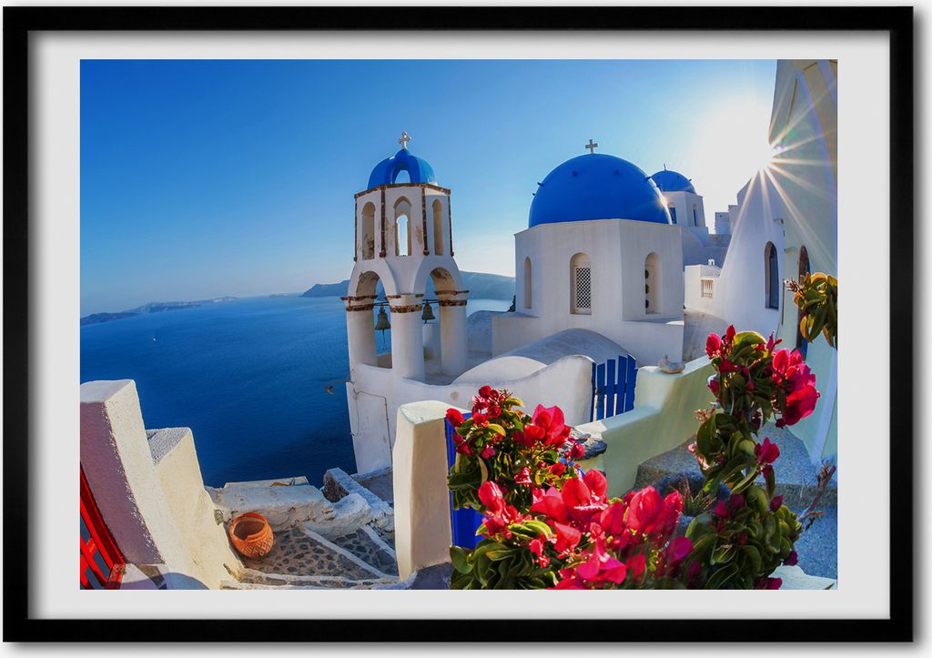 Bild - Bilder - Bilderrahmen - 70 cm x 50 cm - MDF-Rahmen, Wandkunst Santorini, Griechenland