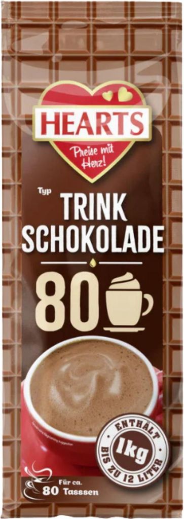 HEARTS Trinkschokolade 20 x 1kg - Kakaopulver Vorteilspack - Instant Getränkepulver