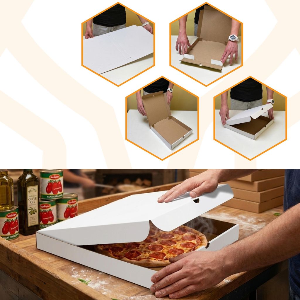 KAPAK 10er Pizzakarton Weiß 32x32x4 cm für Gastronomie KAPAK 10er Pizzakarton Weiß 32x32x4 cm für Gastronomie