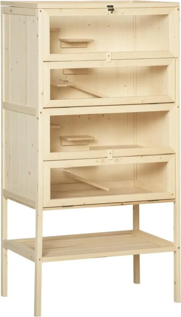 Gabbia per criceti Fortuna Lai in legno a 5 piani Nagarium Gabbia per roditori Gabbia per piccoli animali con tetto a griglia Rampe, gabbia in legno Gabbia per topi grande Gabbia per criceti Criceti nani 60 x 40 x 120 cm Legno naturale