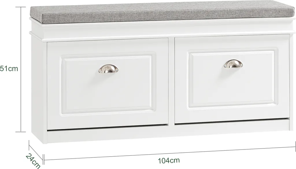 Banc à chaussures blanc peu encombrant avec 2 tiroirs abattants - 6
