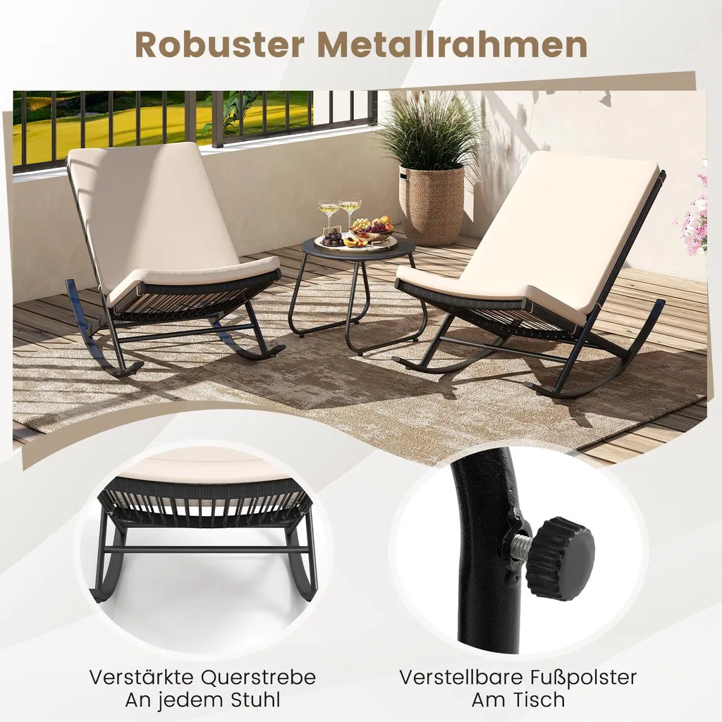 COSTWAY Ensemble 3 Pièces Fauteuil à Bascule de Jardin avec Table Basse - 7
