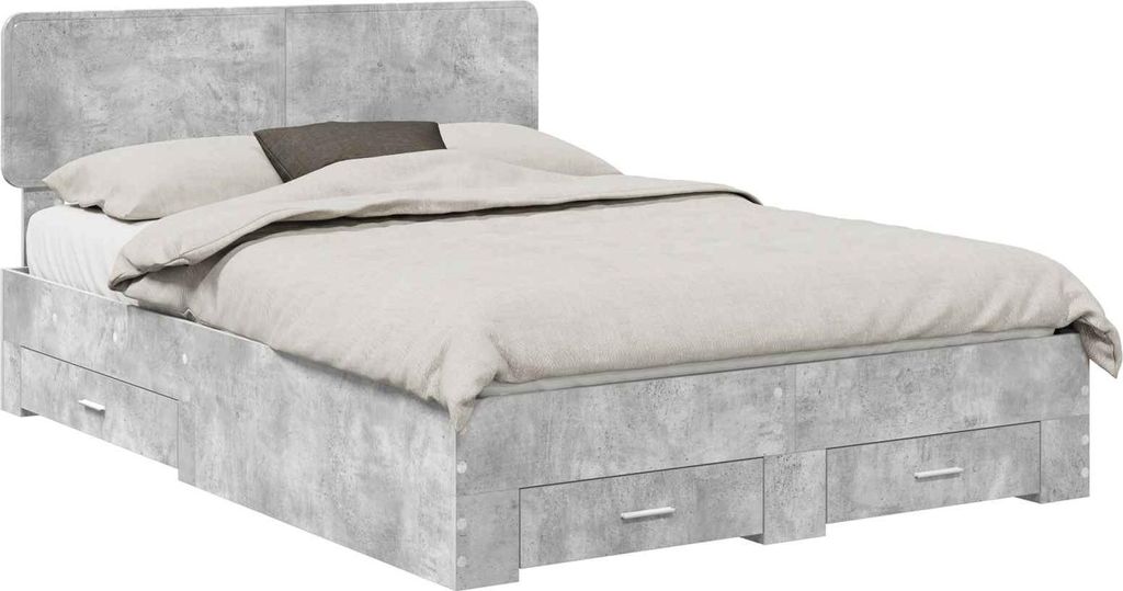 vidaXL Bettrahmen mit Kopfteil Beton Grau 160 x 200 cm Holzwerkstoff