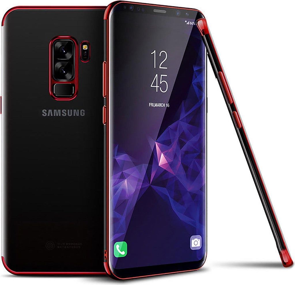 TPU Hülle für Samsung Galaxy S9 Case Silikon Cover Transparent mit Farbrand Handyhülle