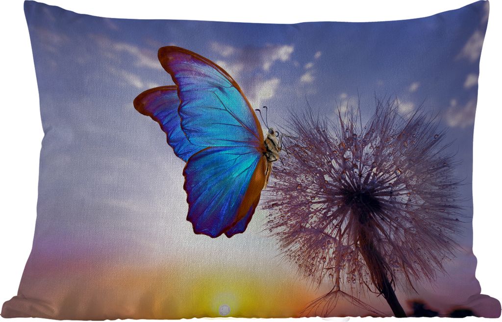 MuchoWow Outdoor Kissen - Schmetterling - Sonnenuntergang - Löwenzahn - Blau - 50x30 cm - Wetterfest - Lounge Kissen - Sofa kissen - Wohnzimmer ...