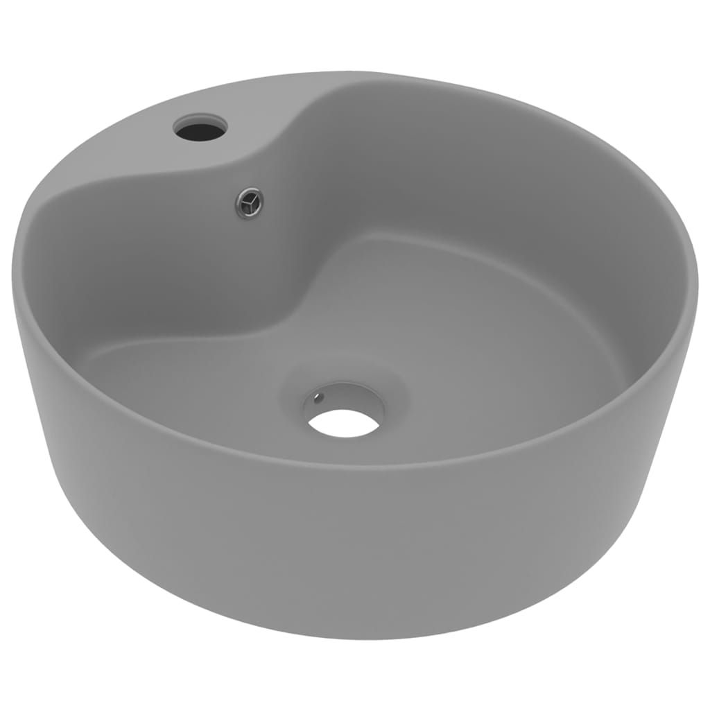 vidaXL Luxus-Waschbecken mit Überlauf Matt Hellgrau 36x13 Produktbild 