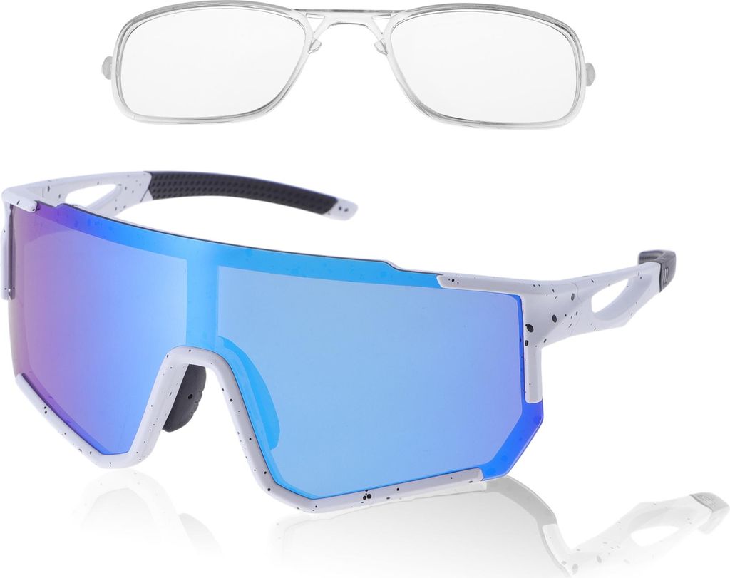 1 Set Motorradfahrbrille Blendfreie Tri-Acetyl-Cellulose PC UV400 Sonnenbrille Blaue Gläser Weißer Rahmen Mit Schwarzen Punkten