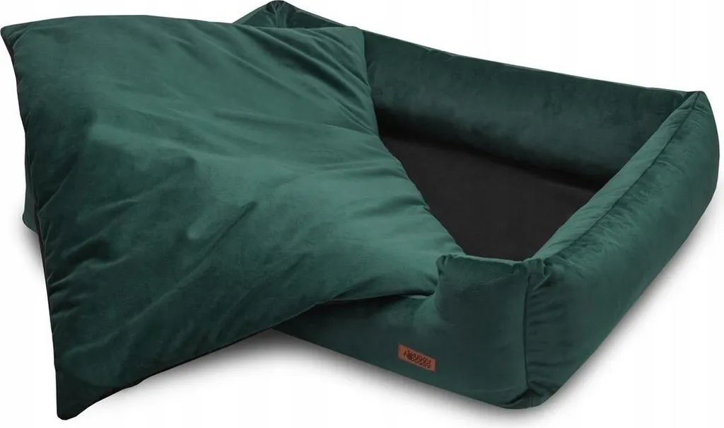 Grand lit pour chien vert velours Premium HUGGY DOGGY XXL de luxe 120cm