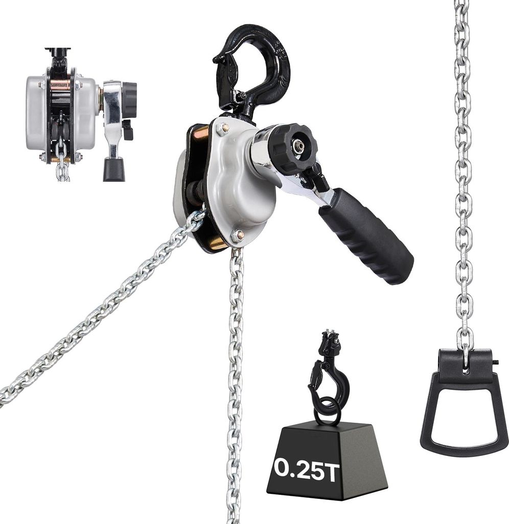 SucceBuy Mini-Hebelzug mit 1/4T Kapazität, Handkettenzug, 1,5 m Hub, robuste G80-Stahllegierungskette und mechanischer Doppelsperrklinkenbremse, 3...