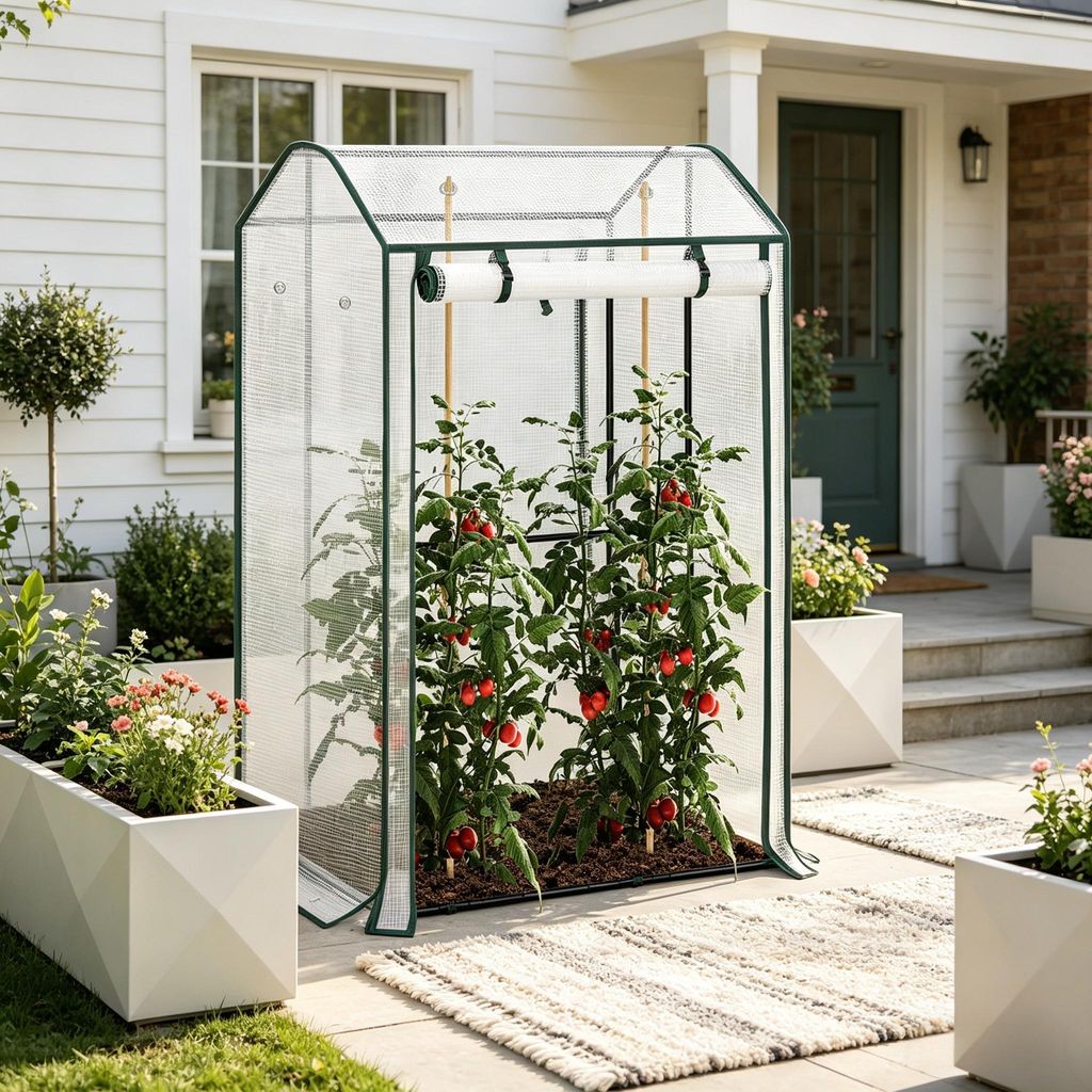 Foliengewächshaus 100x83x150cm - Winterfestes Tomatenhaus mit 140g/m² PE-Gitterfolie & 16mm verzinktem Stahlrahmen - UV-beständiges Pflanzenzelt