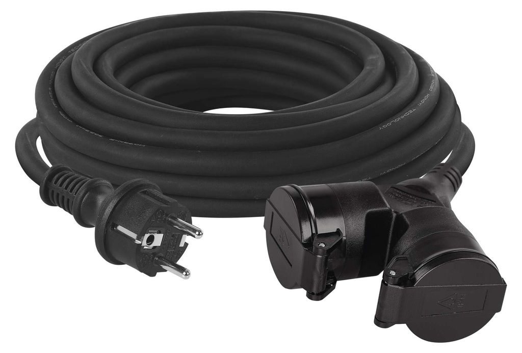 Emos Draussen Verlängerungskabel 15 m / 2 Stecker / black / Gummi / 230 V / 1,5 mm2