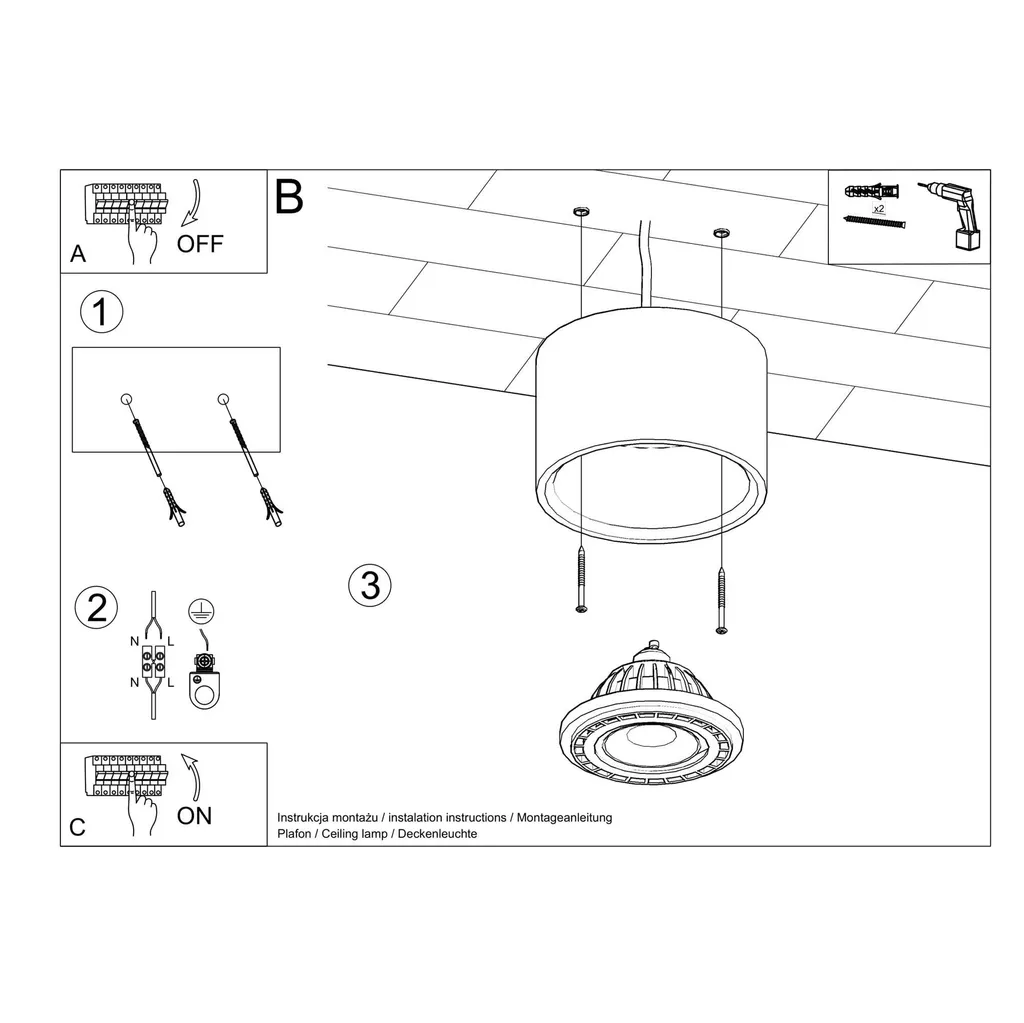 Plafond BASIC 1 Legno Naturale Sollux - Lampada Soffitto GU10 10x14x14 - 5