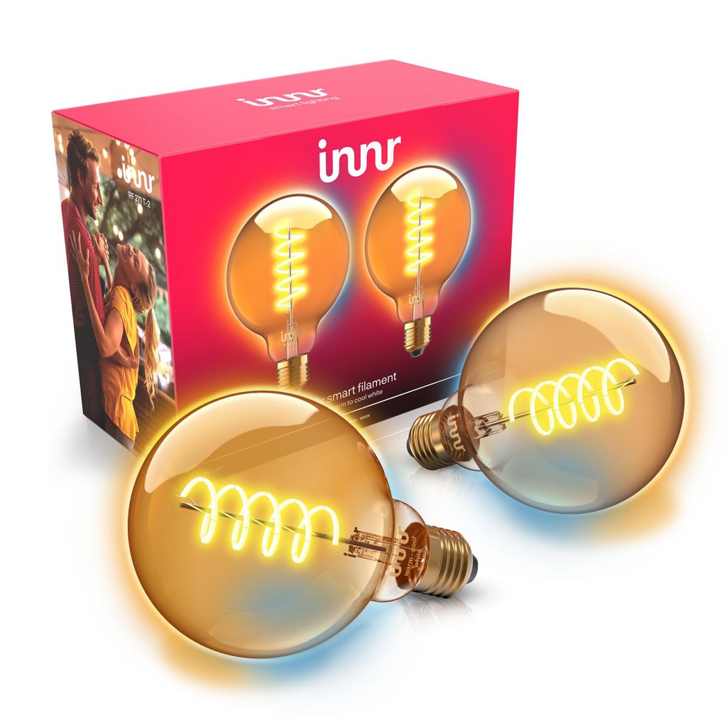 Innr Zigbee E27 LED, funktioniert mit Philips Hue*, smart Filament Globe Lampe warmweiß bis kaltweiß 640lm, 2-Pack