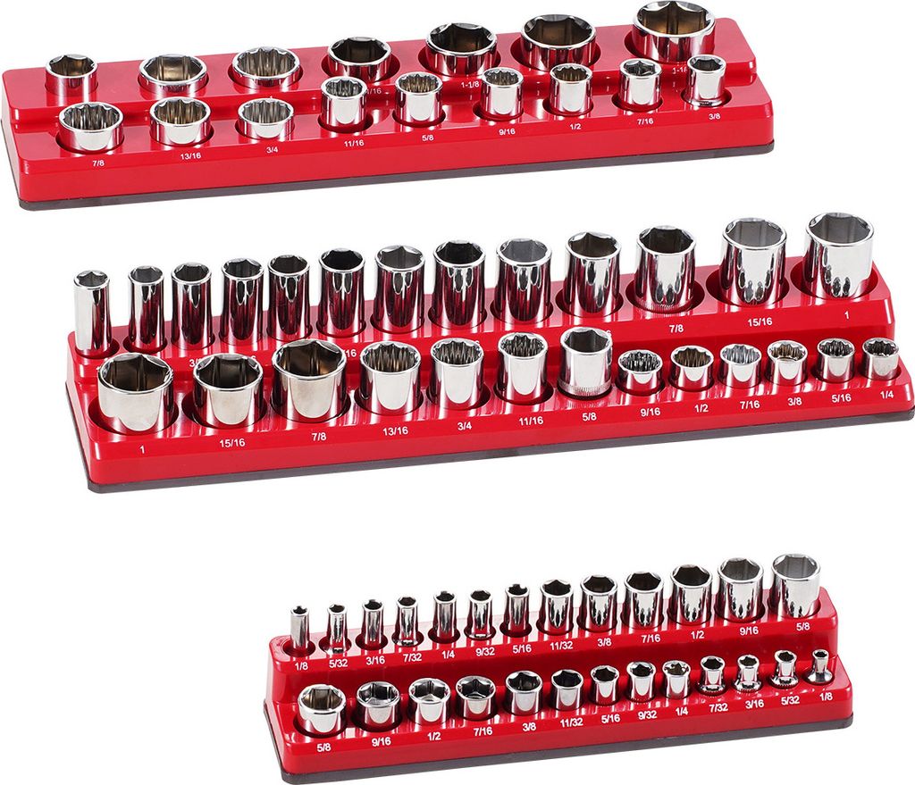 SucceBuy Magnetischer Steckschlüssel-Organizer-Satz, 3-teilig, 1/4 Zoll, 3/8 Zoll, 1/2 Zoll SAE, für bis zu 68 Stück, transparente Etiketten, ro...