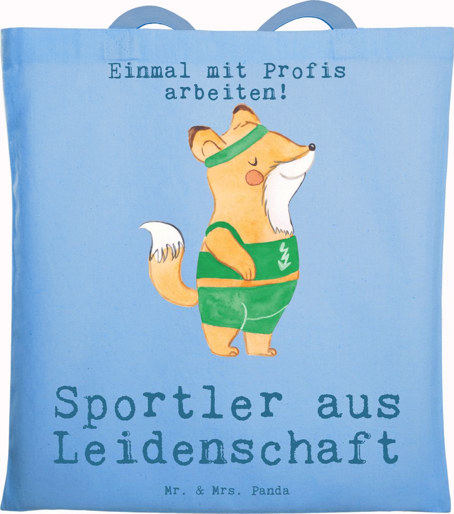 Mr. & Mrs. Panda Stoffbeutel Sportler Leidenschaft - Sky Blue - Geschenk, Tote Bag, canvas tasche, Büchertasche, Jutebeutel, Shopping