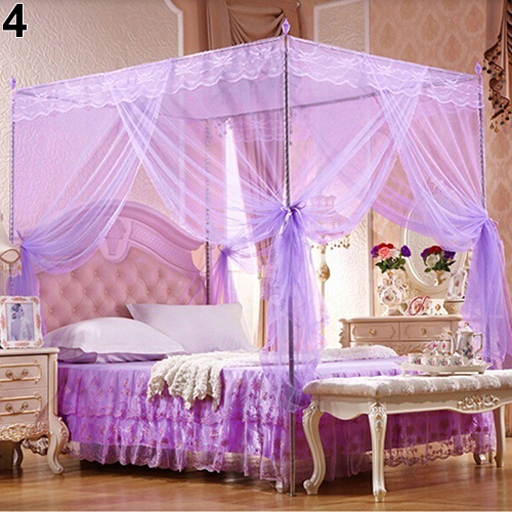 Romantische Prinzessin Spitze Baldachin Moskiton NET kein Rahmen für Twin Full Queen King-Lila voll