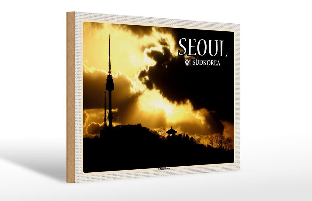 Holzschild Reise 30x20cm Seoul Südkorea N Seoul Tower Fernsehturm