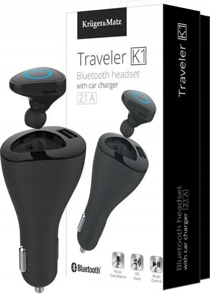 Oreillette Bluetooth Traveler KM0397 Noir avec chargeur haute autonomie