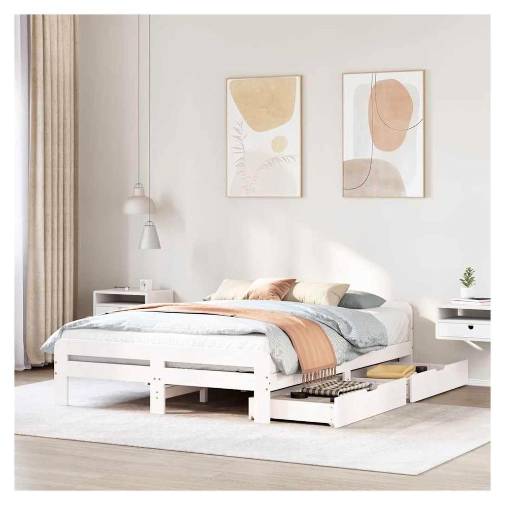 Bettgestell ohne Matratze Weiß 150x200 cm King Size Massivholz Kiefer
