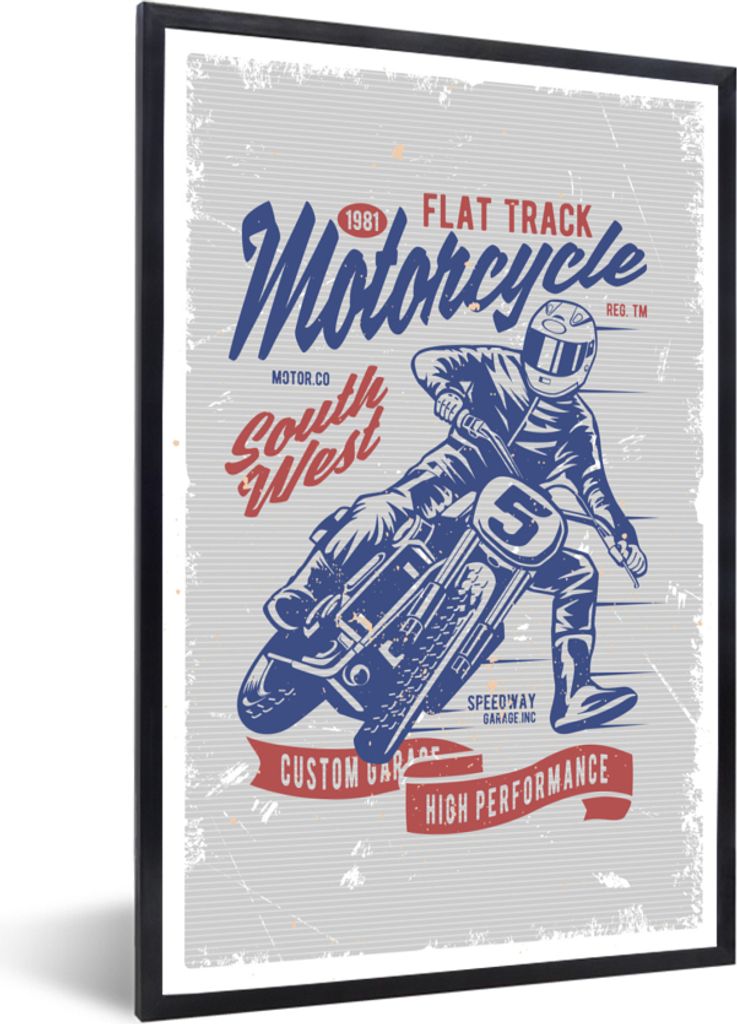MuchoWow MuchoWow Gerahmtes Poster Mancave - Motor - Männer - Retro 40x60 cm - Poster mit zchwarzem Bilderrahmen - Papierdruck - Wandbilder