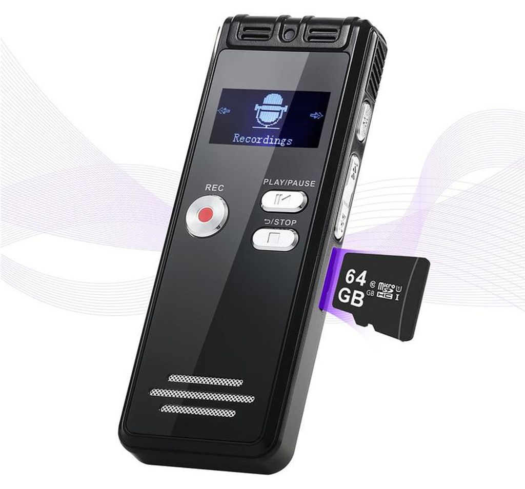 64GB Diktiergerät Dual Mikrofon, Voice Recorder DSP Noise Produktbild 