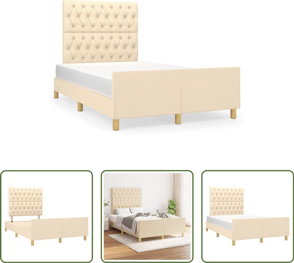 The Living Store Bettgestell mit Kopfteil Creme 120x190 cm Produktbild 