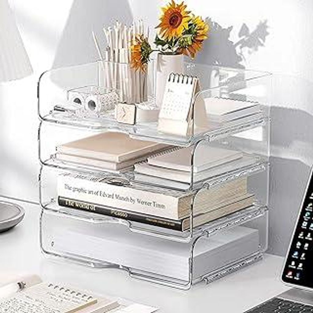 4-stöckige Ablagekorb für A4, Dokumentenablage aus PET Kunststoff, Schreibtisch Organizer und Lagerung für Dokumente,Papier, Buch Magazin Lageru...