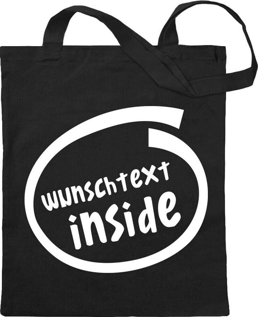 Kiwistar - Baumwolltasche - schwarz - Wunschtext Inside - Tragetasche Stoffbeutel Umhängetasche Langer Henkel