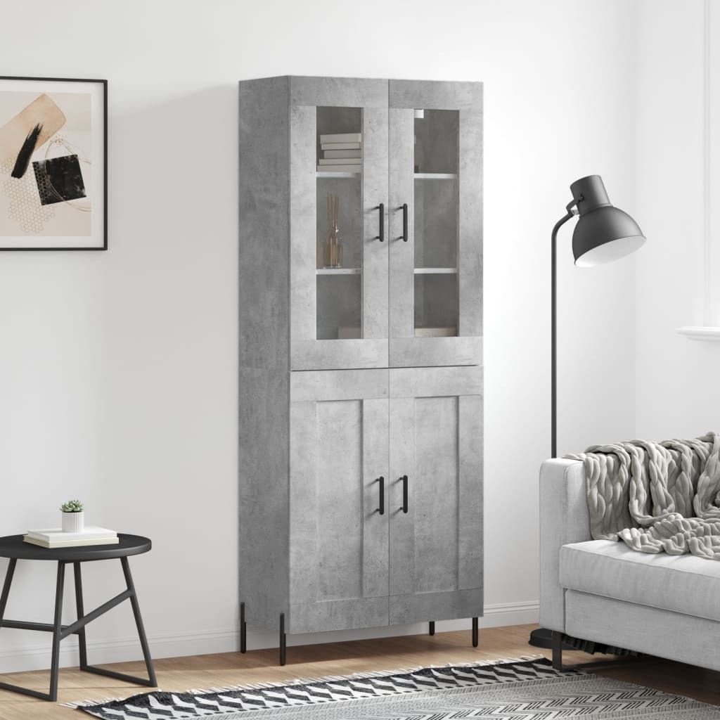 The Living Store Highboard Betongrau 69,5x34x180 cm Holzwerkstoff