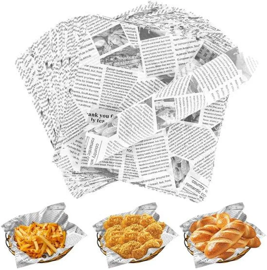 Sacs à frites et serviettes papier burger style journal rétro 25x25cm