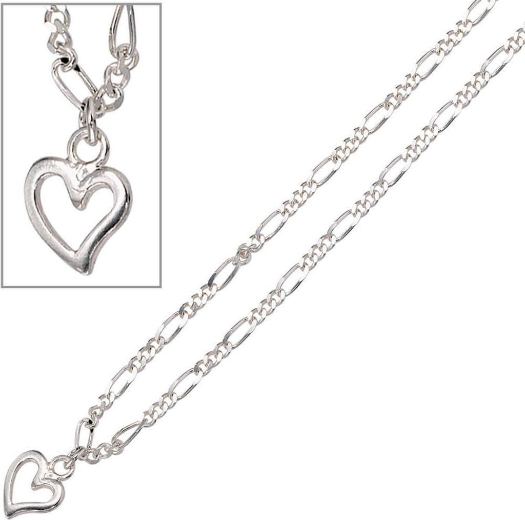 Fußkettchen Figarokette Fußkette Fußschmuck Herz aus 925 Silber 25cm