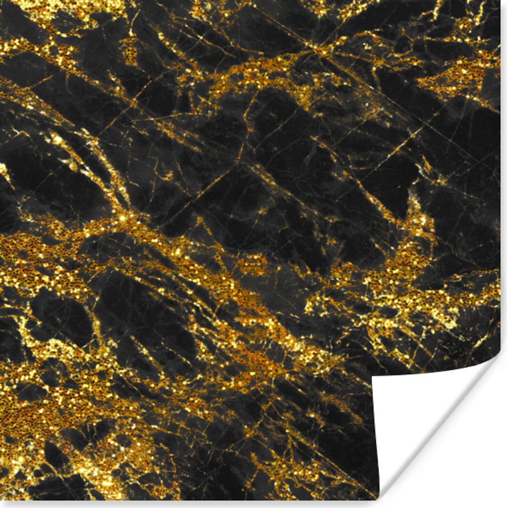 MuchoWow Poster Marmor - Gold - Schwarz - Chic 75x75 cm - Wand Dekoration