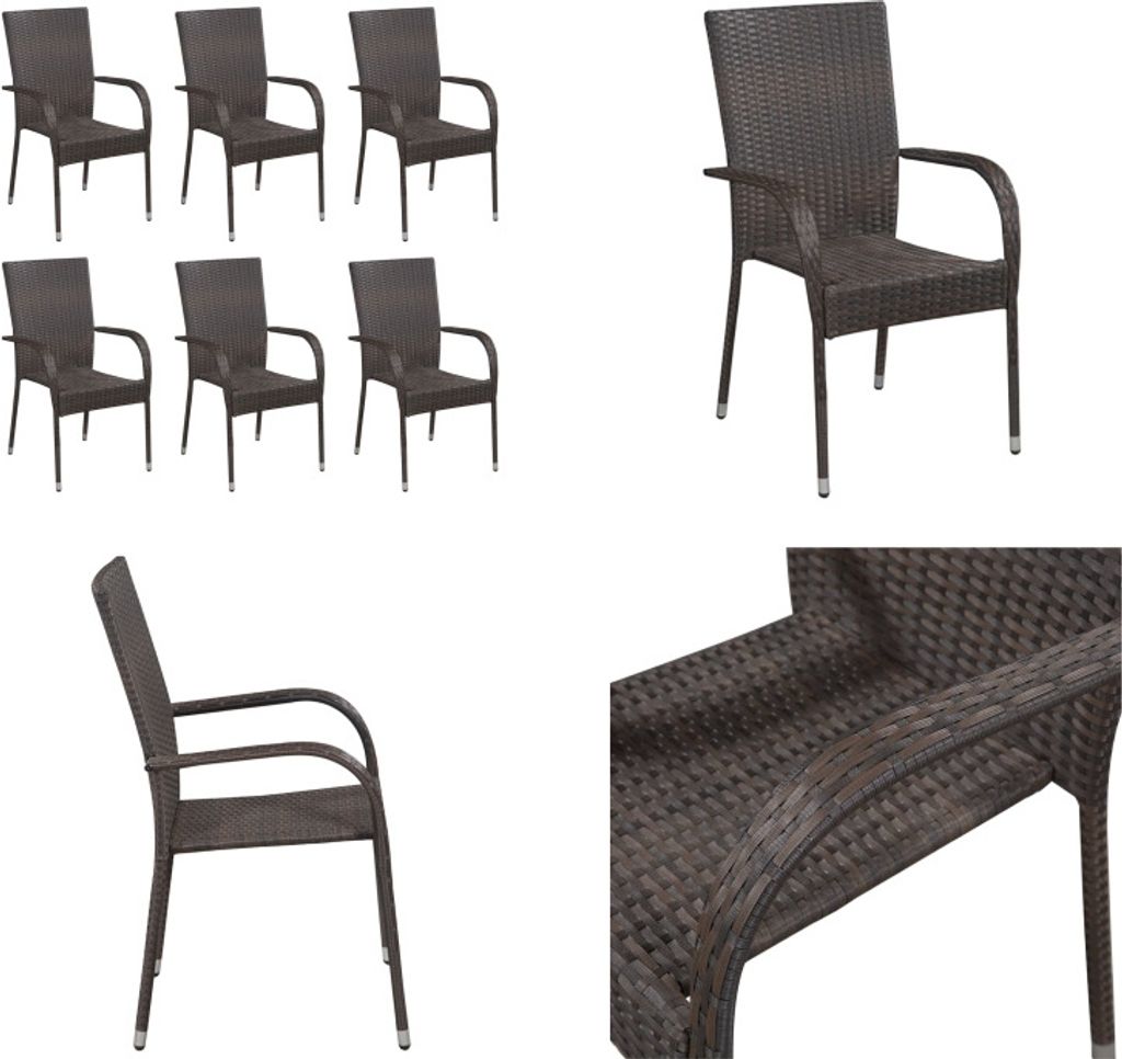 vidaXL Stapelbare Gartenstühle 6 Stk. Poly Rattan Braun - Gartenstuhl - Gartenstühle - Stapelstuhl Garten - Stapelstühle Garten