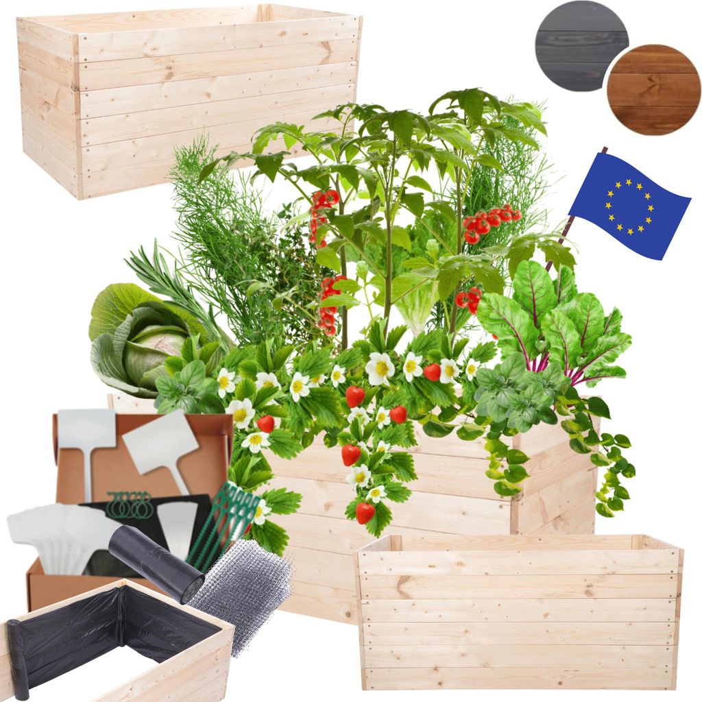 MODO24 Hochbeet Holz, Pflanzkasten, Massivholz, Kiefer, Kräuterbeet, Blumenkasten, Garten, Terrasse, 54x120x80 cm, Natur imprägniert, ZP06