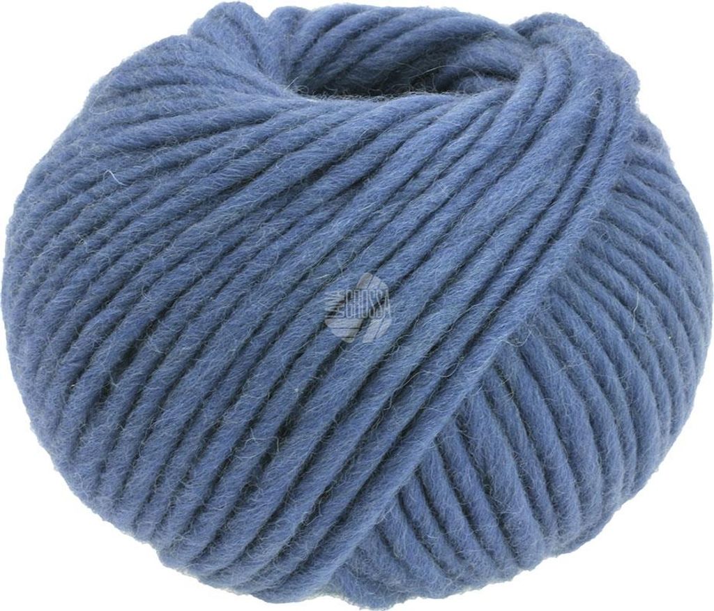 A ball of blue yarn on a white background.