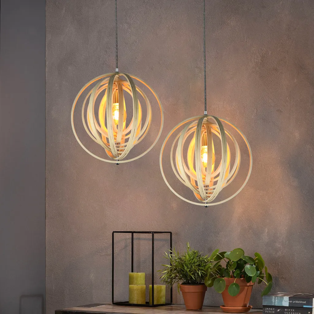 Lustre suspension bois réglable Ø 40 cm pour éclairage table à manger - 2