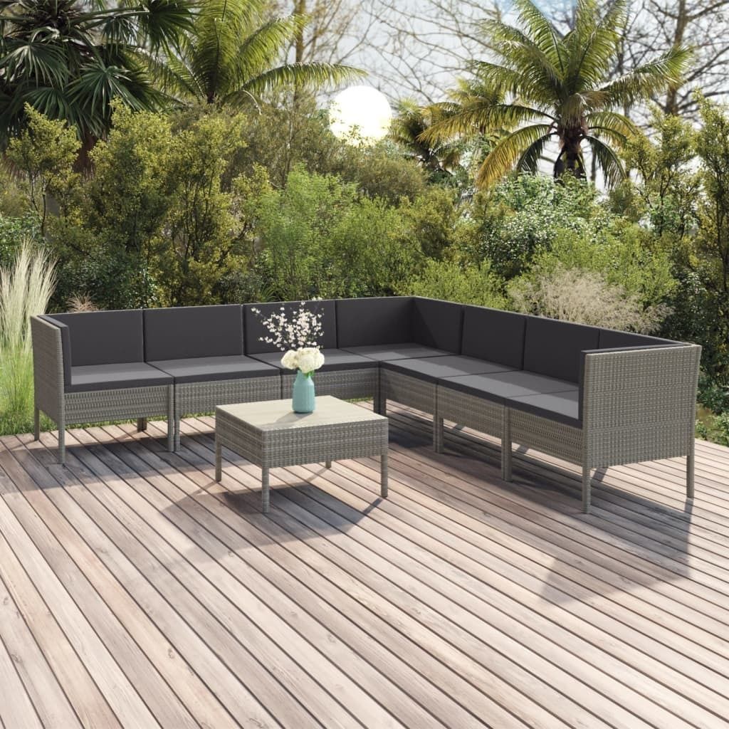 Maison Exclusive - 8-tlg. Garten-Lounge-Set mit Auflagen Poly Rattan Grau