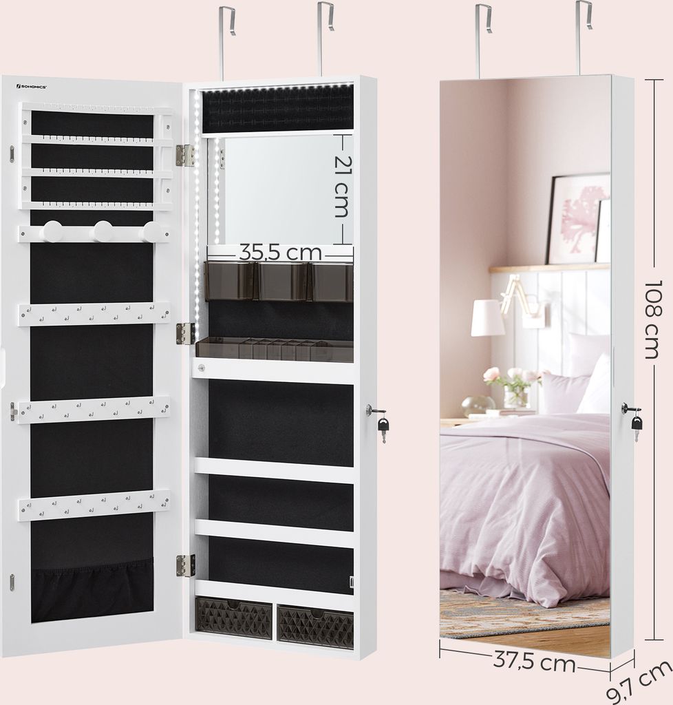 SONGMICS Schmuckschrank Spiegelschrank mit LED-Beleuchtung, Produktbild 5