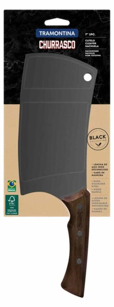 Tramontina CHURRASCO BLACK Hackmesser, Hackbeil, Küchenbeil, Messer, Klinge 18 cm, Edelstahl / Holz, 22845-107