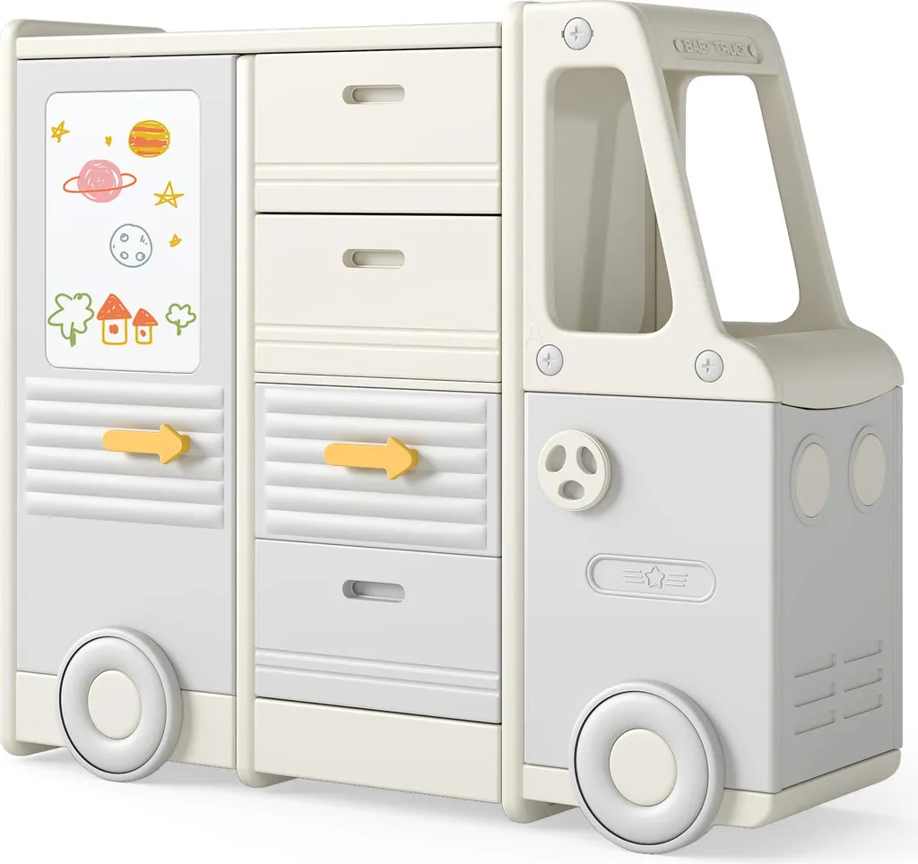 Étagère pour enfants avec tableau blanc et armoire à jouets bus