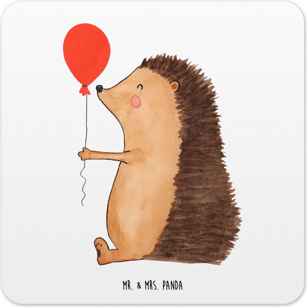 Mr. & Mrs. Panda Untersetzer für Gläser Igel Luftballon 6er Set - Weiß - Geschenk, Lustige Sprüche, Ballon, Happy Birthday, Tischuntersetzer, H...