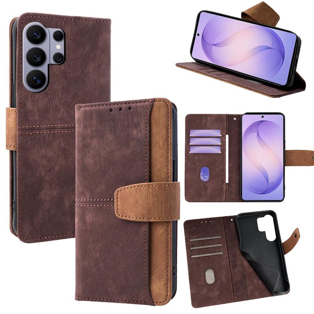 Handy Hülle Klapphülle Samsung Galaxy S26 Ultra RFID Schutz Kartenfach Braun