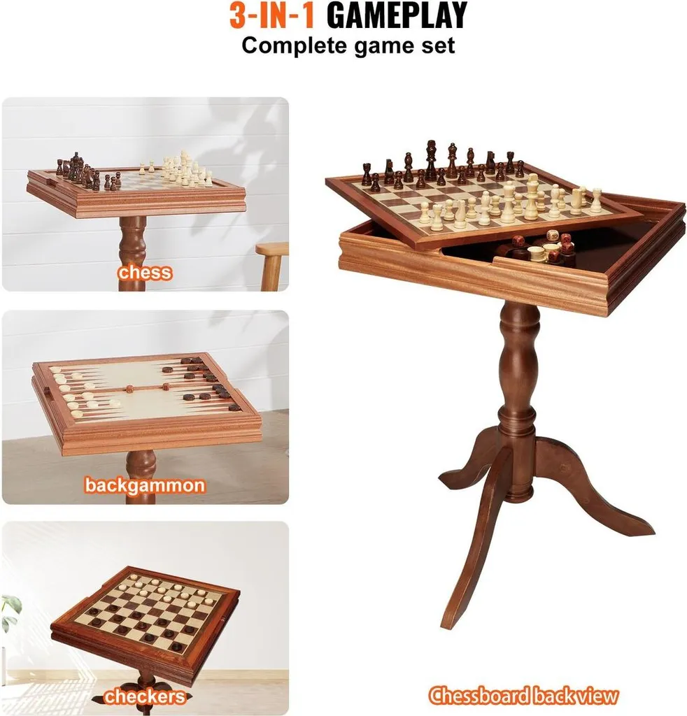 Table d'échecs 3 en 1 luxe en bois 45 cm avec backgammon et dames pro - 6