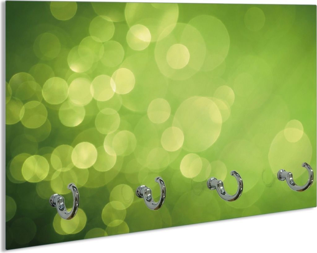 Wallario Schlüsselbrett aus Glas, Motiv: Abstrakte grüne Kreise grüne Lichtpunkte, 30 x 20 cm mit 4 Haken