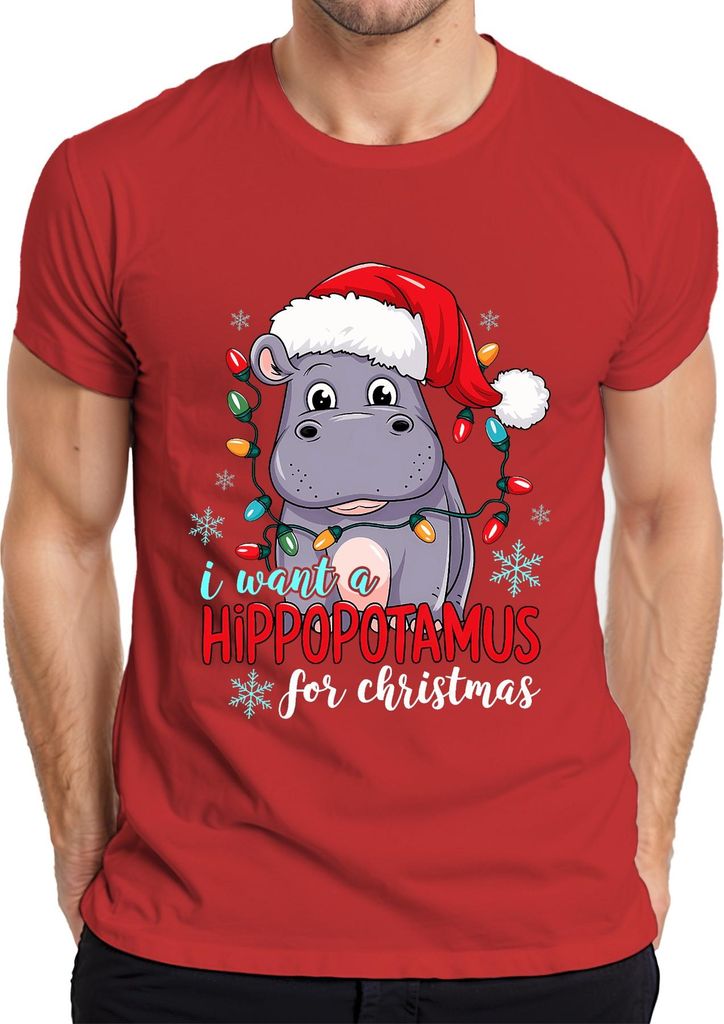 I want a Hippopotamus for Christmas lustiges Nilpferd Geschenk Herren T-Shirt, Rot, XXL