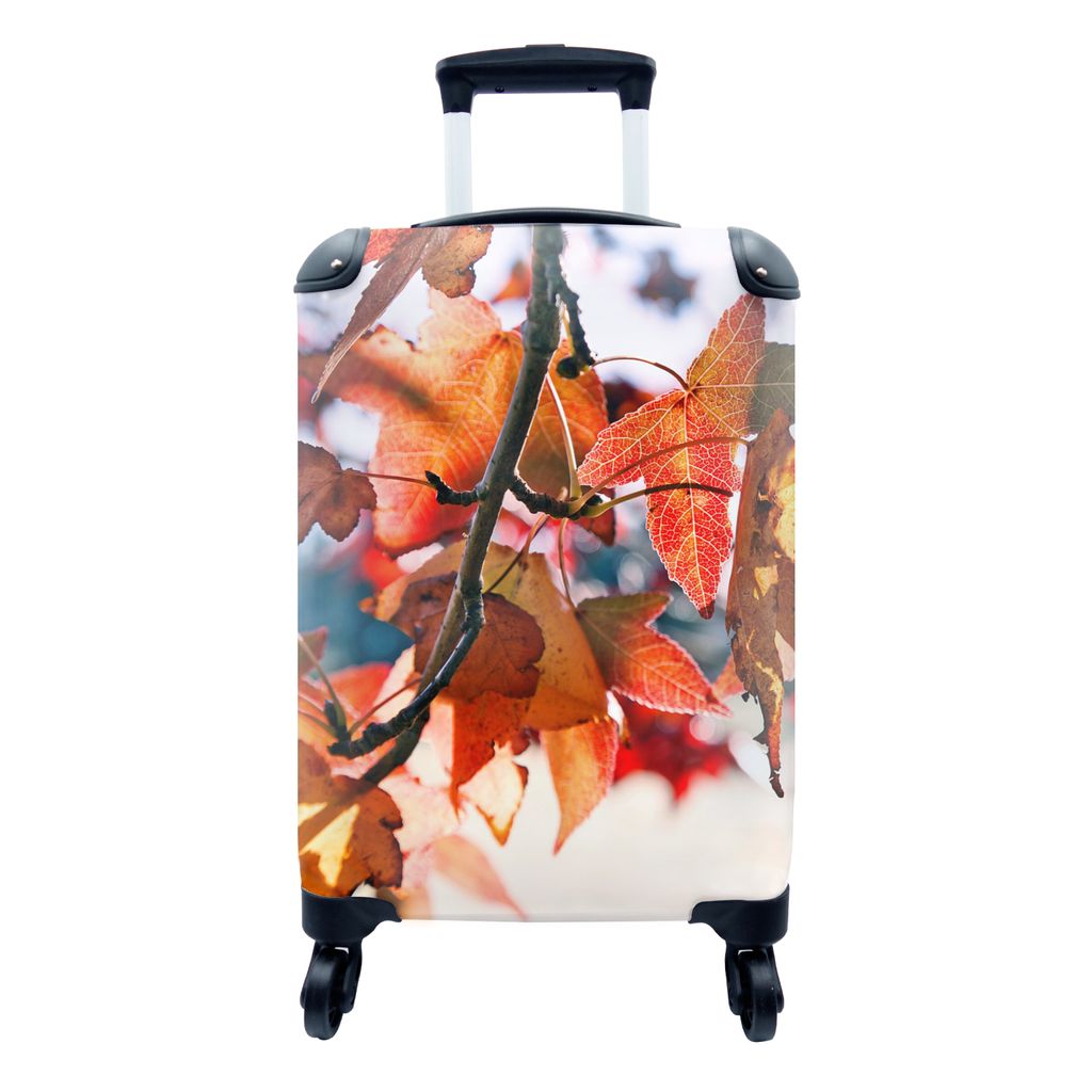 MuchoWow Koffer Handgepäck Trolley Rollkoffer Kleine Reisekoffer mit 4 Rollen - Ahorn - Blätter - Rustikal - Herbst - Cabin Size < 55x40x23 cm ...