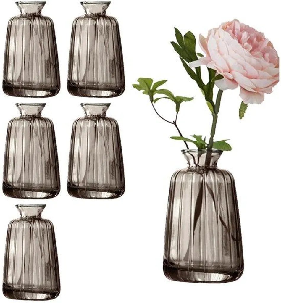 Petit vase en verre teinté gris 11 cm ensemble de 6 pour centre table