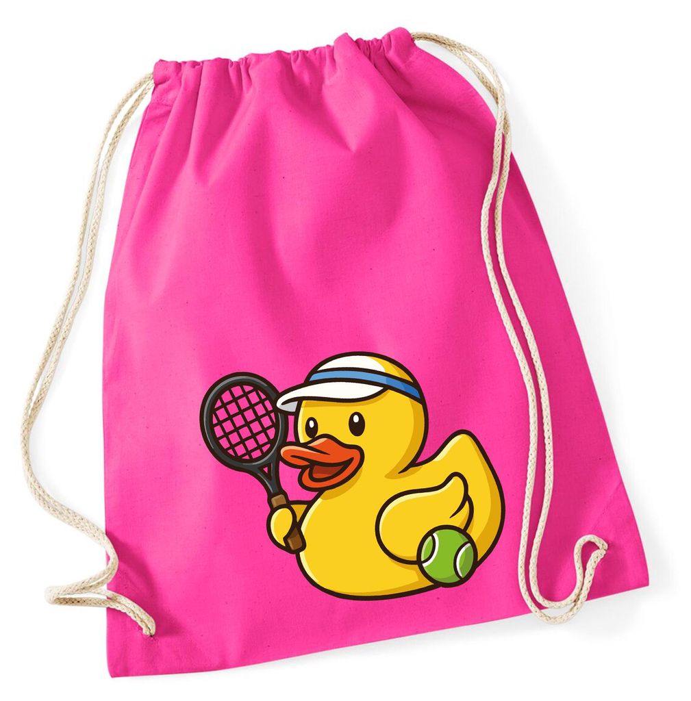 Huuraa Turnbeutel Quietscheente Tennis-Spieler Gummiente Tennissportler 12 Liter Fuchsia Baumwolle Rucksack Geschenkidee