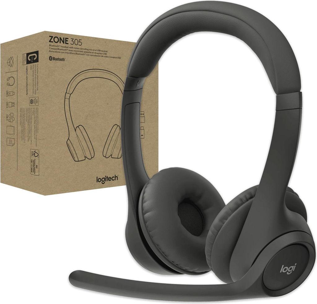 Logitech Zone 305 for Business, Wireless Bluetooth Headset mit Microphone, Black
