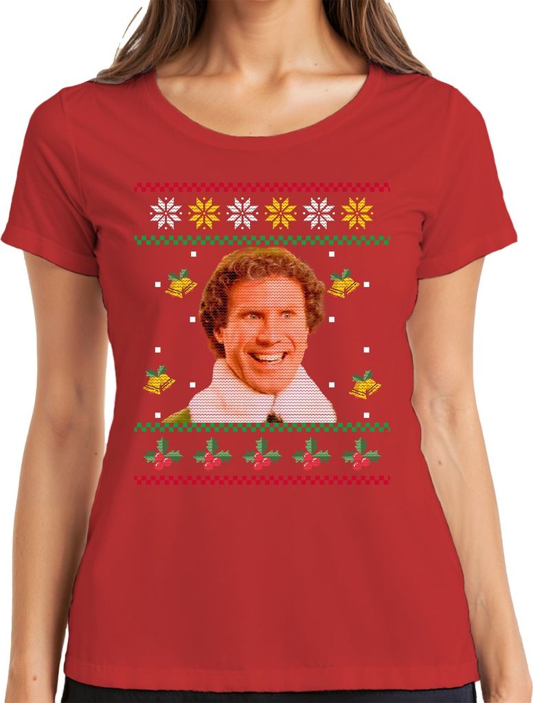 Buddy der Weihnachtself - Ugly Christmas Sweater Weihnachten Damen T-Shirt, Rot, M